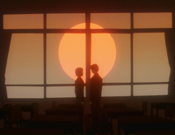 Sunsets are a running motif too. They are used as a backdrop for pivotal moments in a character arc. But again, these things could come from any other Dezaki show (or from somewhere else)