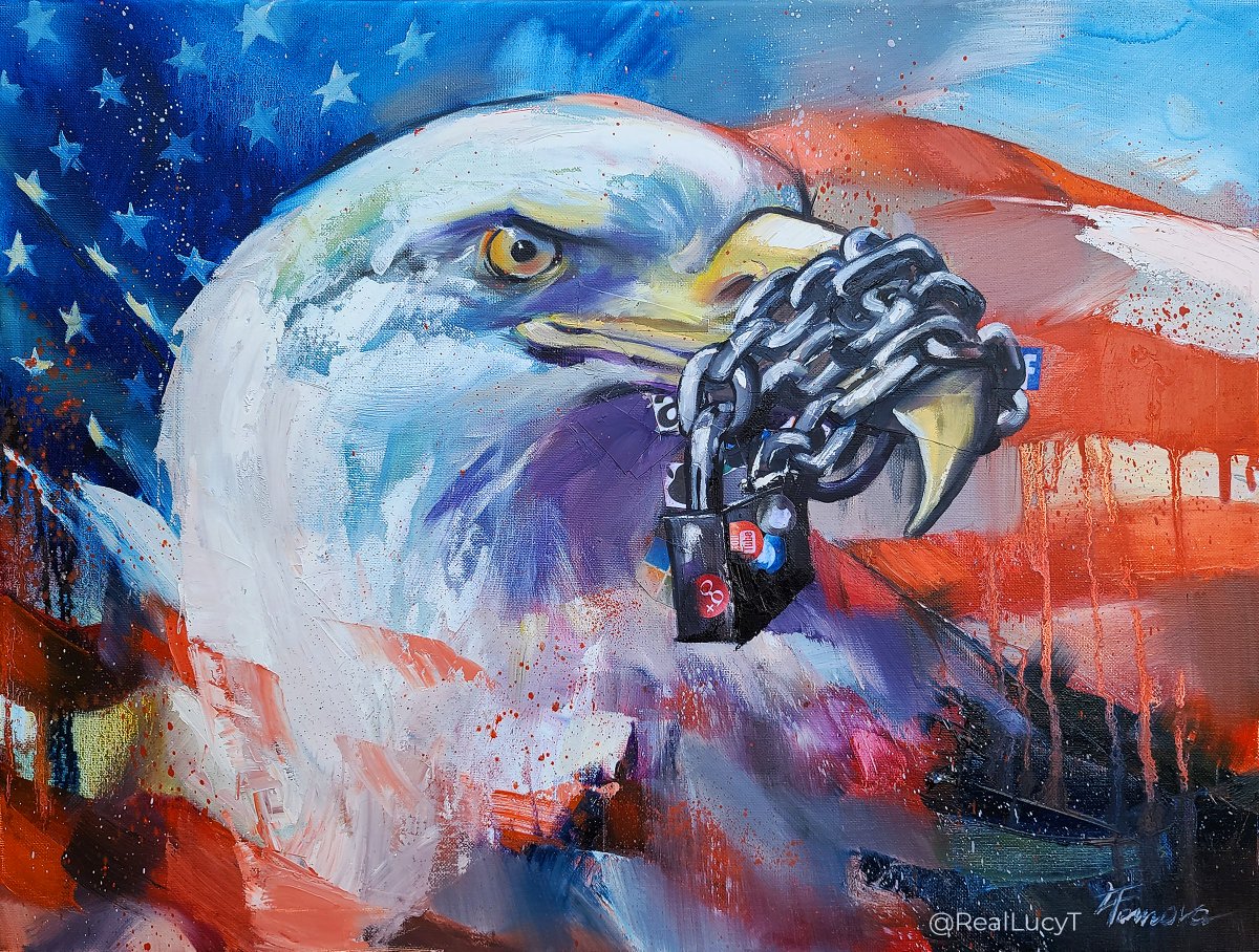 RealLucyT1's tweet photo. They are "liberating" us by silencing us... Hmm logical #BigTech #censorship #MAGA #realDonaldTrump #ConservativeWomen #conservativeart #FreedomOfSpeech #1stAmendment Prints and more here: https://t.co/N5qOQdCF3C https://t.co/l48wk4FWEE