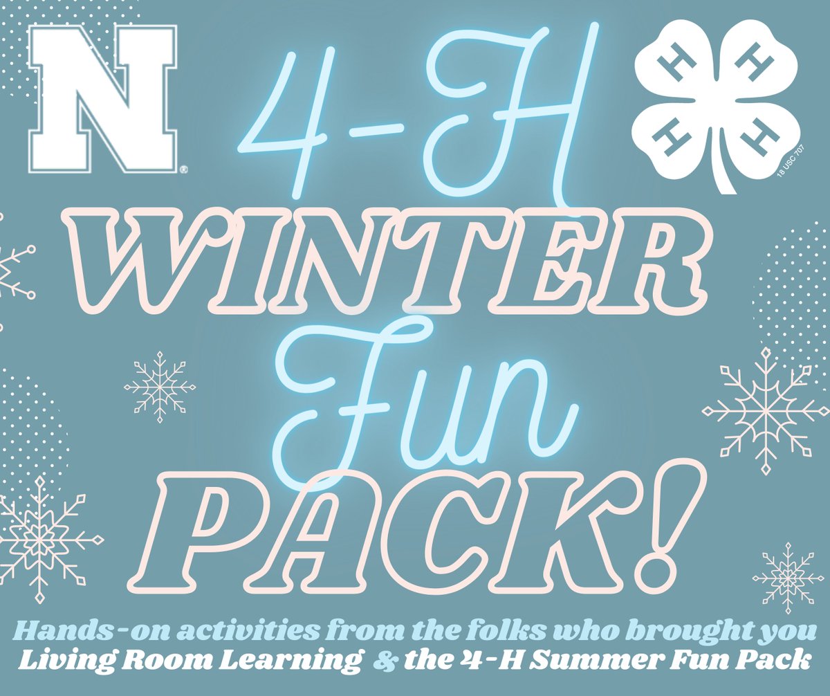 Out of school today or Monday, no worries! Check out the 4-H Winter Fun Pack for hands-on activities for school-aged kids. All of these free activities can be found at 4h.unl.edu/winter-fun-pack