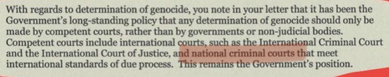 1. Only international courts can determine genocide, right?Wrong. Here’s Foreign Secretary  @DominicRaab own letter to  @TomTugendhat  @CommonsForeign 8th Dec 2020