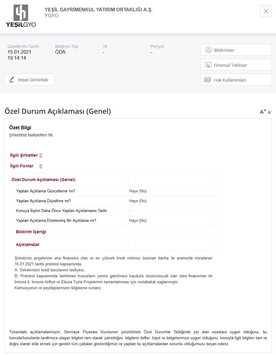 İnşaatlar tekrar başlayacak ve en kısa zamanda tamamlanacak. Borsa KAP açıklamasını aşağıdaki linkte bulabilirsiniz. kap.org.tr/tr/sirket-bilg… #ygyo #yesilgyo
