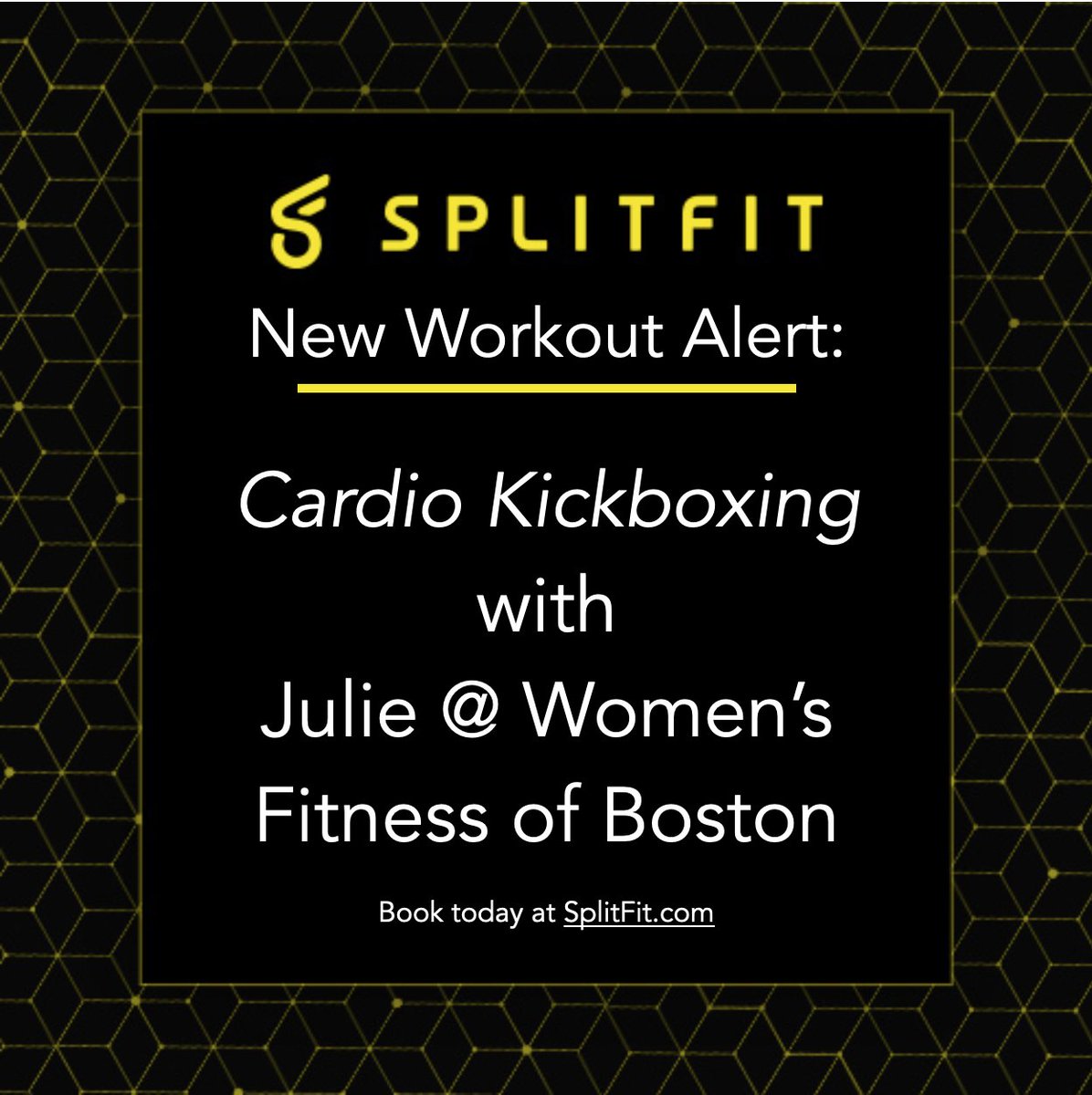 SplitFit's tweet image. New Workout Alert: Julie @WFOB1 has a new Cardio Kickboxing session on SplitFit. 

Next session is this Tuesday the 19th at Noon. 

This is a live streamed session. Secure your spot today at splitfit.com This class is for women only.