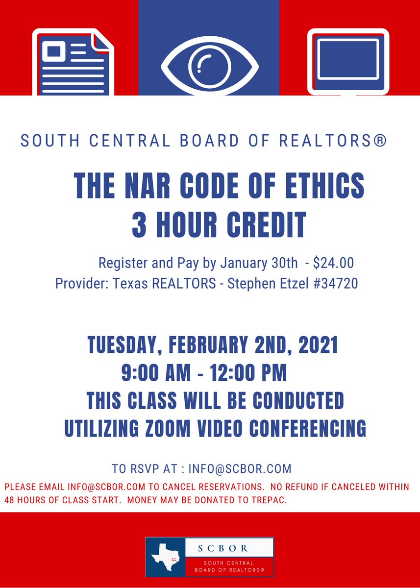 scbor_texas's tweet photo. Under all is the land.. So starts the NAR Code of Ethics. It continues: Realtors®, therefore, are zealous to maintain and improve the standards of their calling and share with their fellow Realtors® a common responsibility for its integrity and honor.
Check your email.
#SCBOR https://t.co/UnlttHKkLI