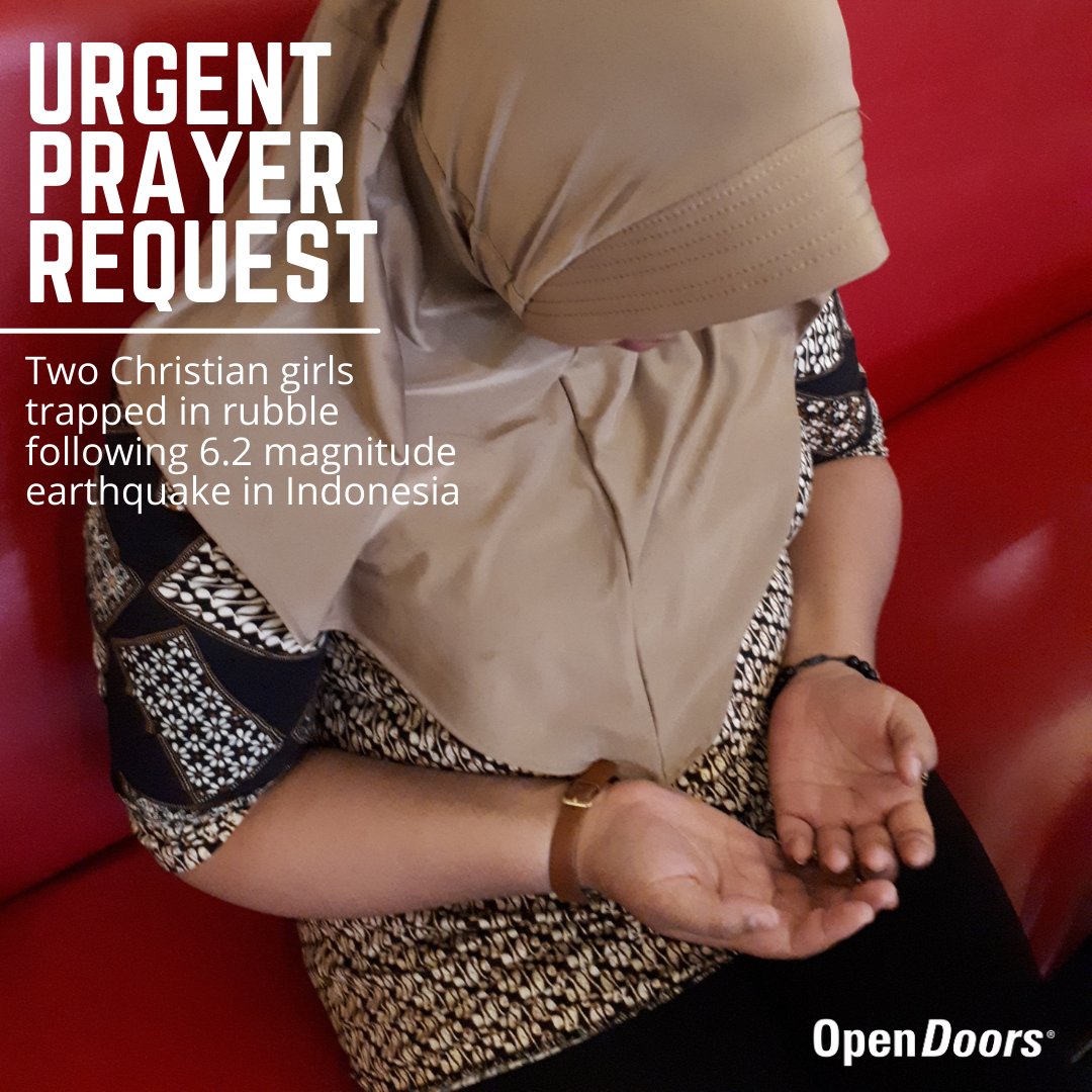OpenDoorsCanada's tweet photo. This morning, Indonesia was hit with an earthquake that has killed at least 35 people. Open Doors local partners are requesting prayer for two Christian girls that are currently trapped beneath the rubble. 

Pray for their safe rescue and for all those who are working to help. https://t.co/FSwN5ypBF5
