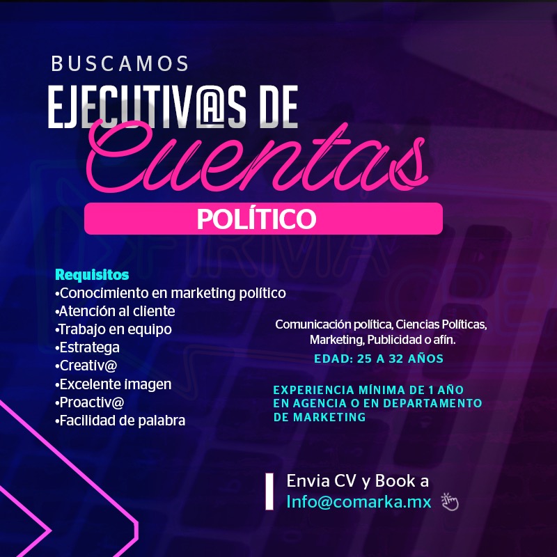SomosComarka's tweet photo. #Vacante⎮¡Sé parte del #TeamComarka! Estamos en busca de account manager,especialista en mkt político. 📲
✅ Si tú dominas el mundo de la política, cuentas con excelente presentación y facilidad de palabra,entonces este es tu lugar.
👉🏻 Envíanos tu cv a info@comarka.mx
📌 Puebla https://t.co/v2tY5pveRF