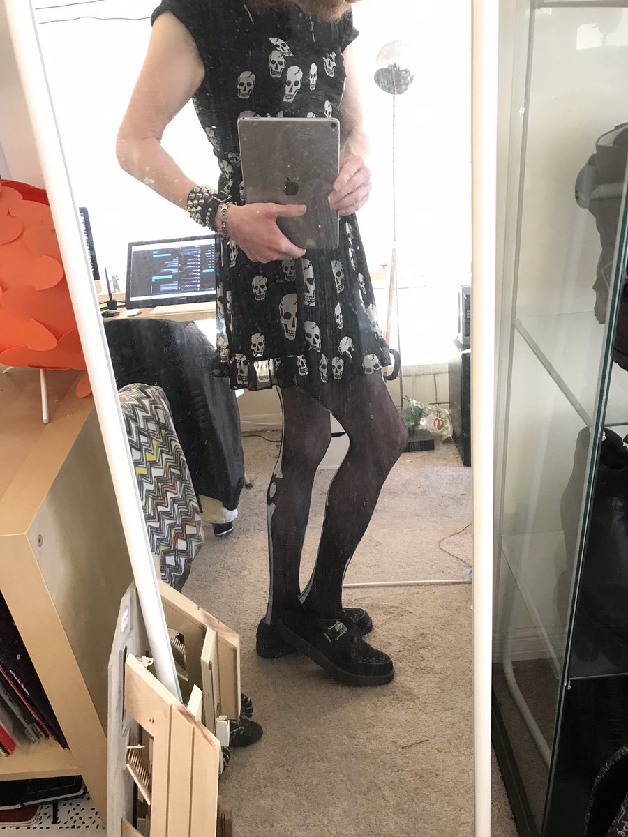 Today’s outfit aesthetic; skele-girl.Skull dress with skeleton stockings.Also metal bird skull pendant.