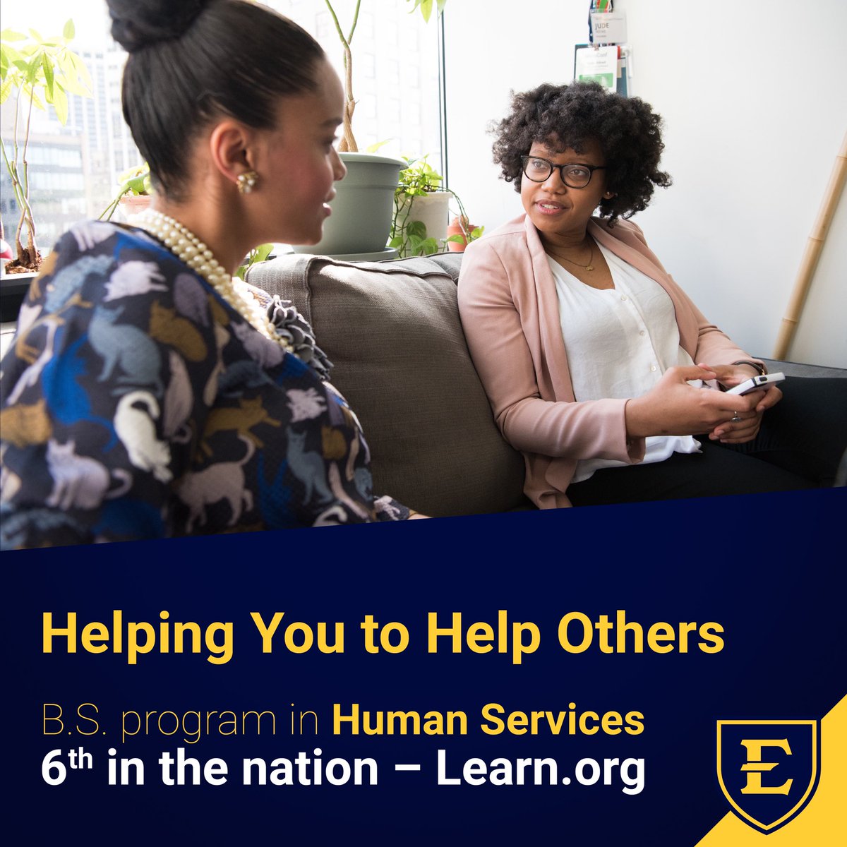 Congratulations to our incredible Human Services program, which recently ranked 6th in the nation.  

Find out more about our undergraduate Human Services program here: etsu.edu/coe/chs/