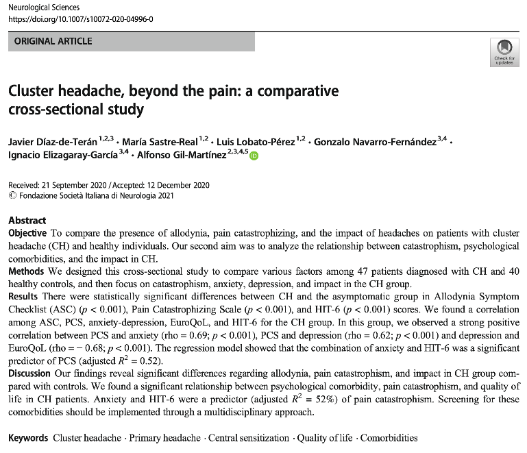 Nuevo artículo en <a href="/LaSalleSaludUAM/">La Salle Facultad Salud</a>. Ansiedad, catastrofismo ante el dolor e impacto de la cefalea en pacientes con cefaleas en racimo pubmed.ncbi.nlm.nih.gov/33439388/ <a href="/LaSalleMAD/">La Salle Campus MAD</a> #SomosLaSalle