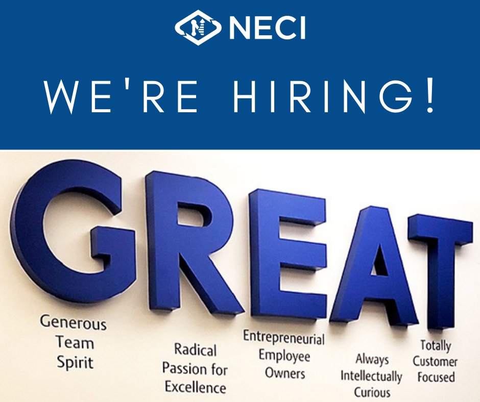 __NECI__'s tweet photo. We are always looking for GREAT employees to join our team!

To see what NECI can offer you, click the link:

https://t.co/IKoPRYZ8uP

#NECI  #Careers #ESOP https://t.co/MTvRWJdVZg