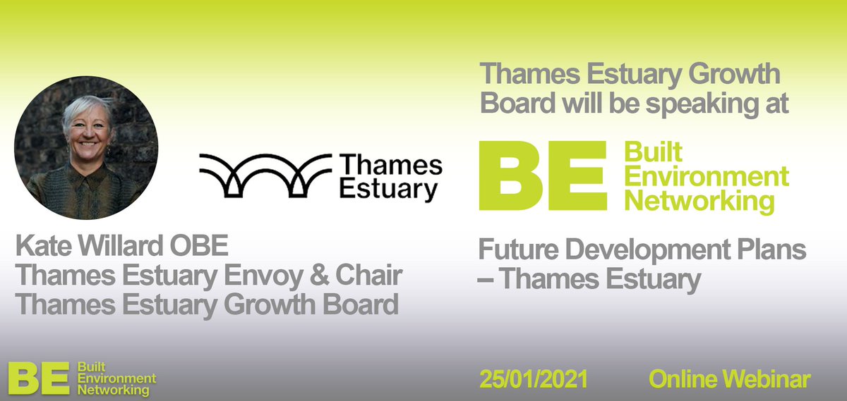 Join me at the @BENetworking Thames Estuary event on 25th January, where I’ll be discussing the targets and challenges for the #Estuary and the exciting developments we’ve got in the pipeline for 2021 and beyond. Book now: built-environment-networking.com/event/thames-e…
