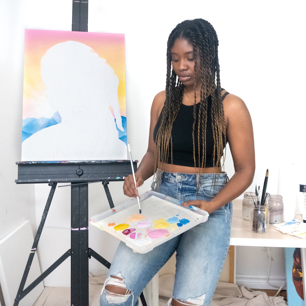 Finally getting back to working on this painting that I started last week. Luckily my palette keeps my paint wet for days so I can pick up right where I left off! I'm really excited to finish this piece. #mfalconer