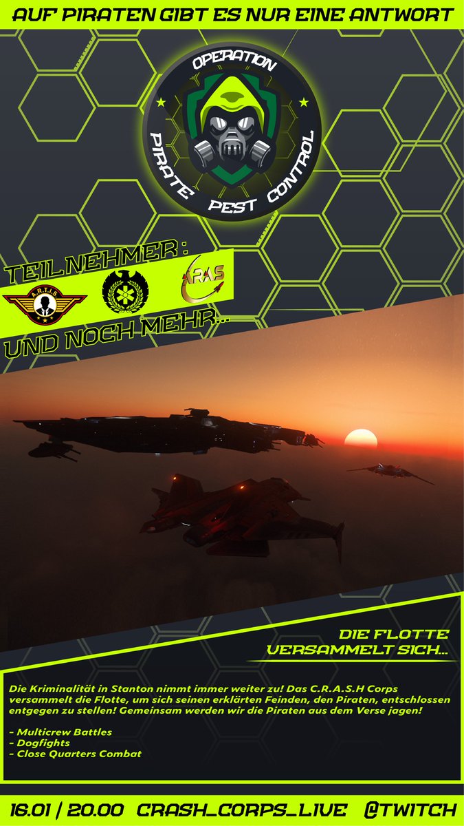 crash_corps's tweet photo. Samstag, 20:00 Uhr. C.R.A.S.H ist bereit, ihr auch?

https://t.co/iDE0I88oF7

#AufPiratenGibtsNurEineAntwort #CrashCorps #StarCitzen #twitch https://t.co/JdPcjEmnFh
