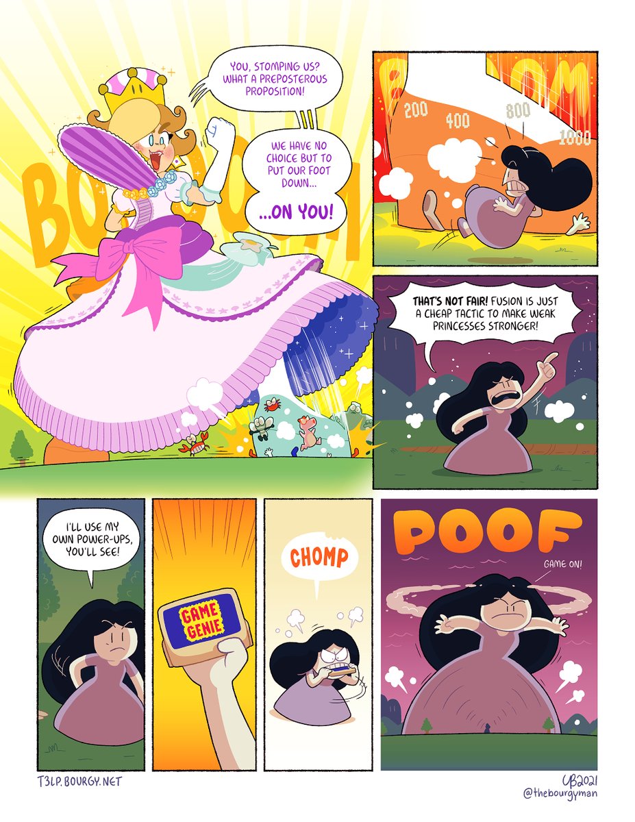 This week on T3LP, Princess Carambola, the fusion of Peach, Daisy & Rosalina, strikes back. // Read the entire comic here: t3lp.bourgy.net/en/?p=746 #t3lp2