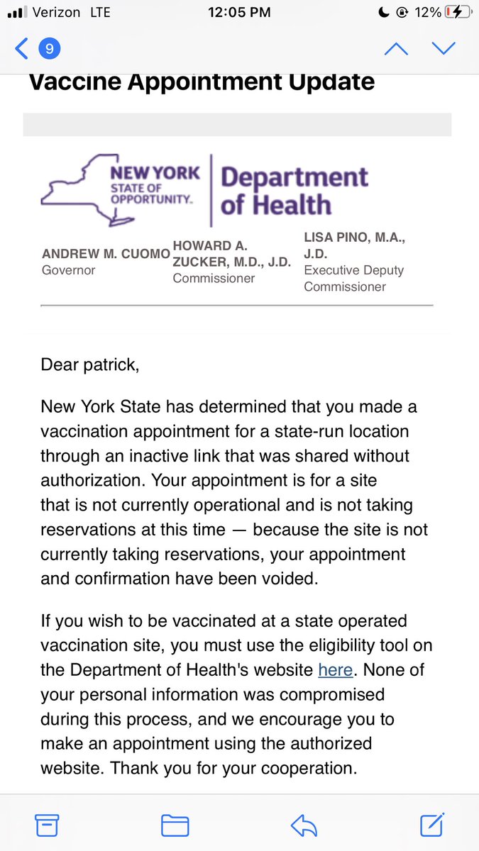 patrickwatters4's tweet photo. @NYGovCuomo got some explaining to do. Why is the state out here cancelling EVERY APPOINTMENT at SBU and acting like it’s not a big deal!? Thousands of people who thought they had appointments now have to wait months including myself working with numerous patients at work. https://t.co/bAI0qAxYxK
