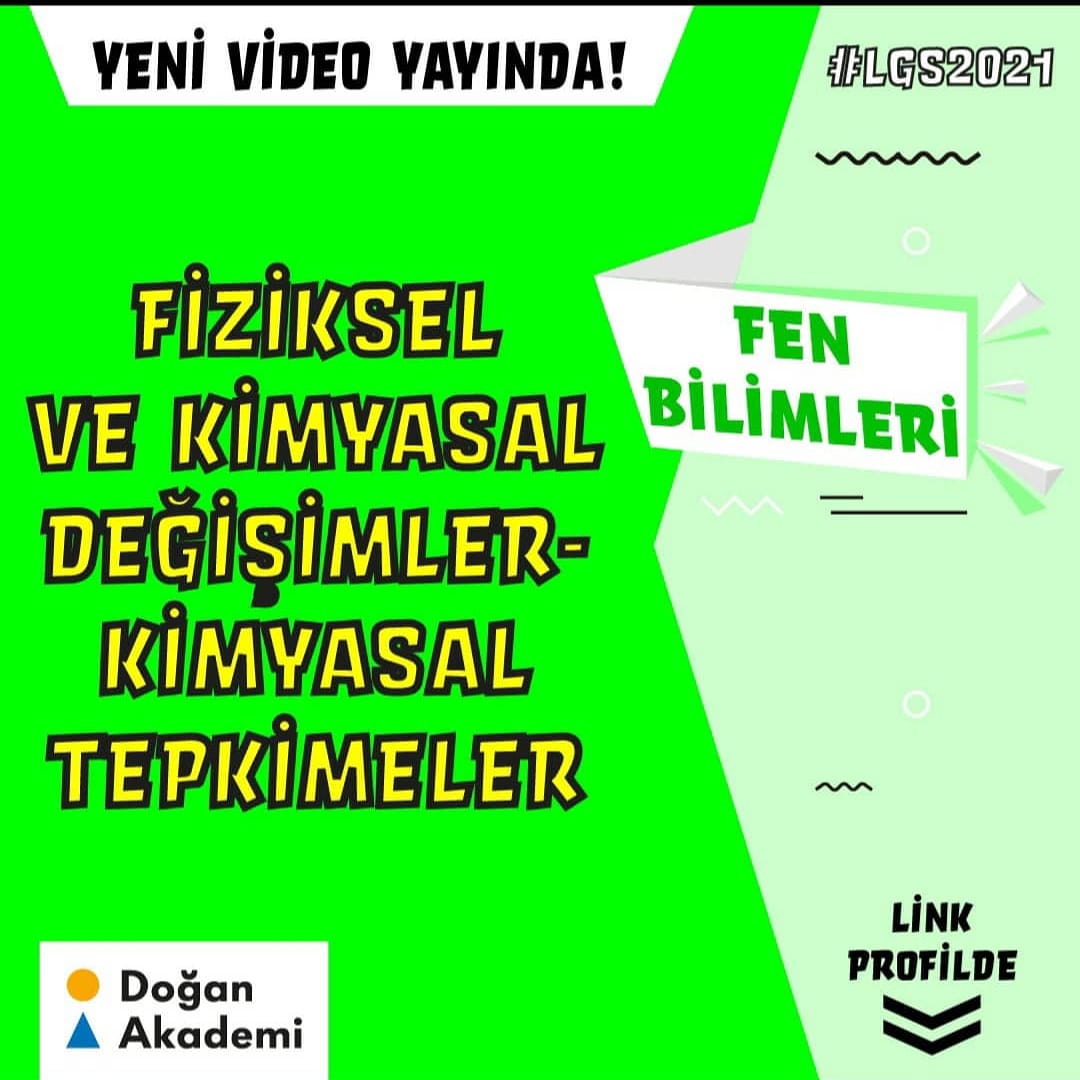 LGS 2021'e hazırlanmaya soluksuz devam ediyoruz. Evet, bugünkü dersimiz Fen Bilimleri ! 📢 "🥳 ''Fiziksel ve Kimyasal Değişimler-Kimyasal Tepkimeler'' konusu ile ilgili örnek sorular ve yeni nesil soru taktikleri ... Videomuz yayında. 👍🏻 Link 👉 bit.ly/3nQMgq5 #lgs