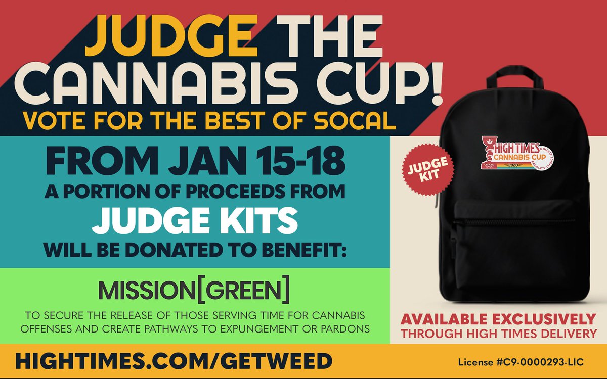 HIGH_TIMES_Mag's tweet photo. Today - Jan 18th. Become a #CannabisCup #SoCal: People’s Choice Judge &amp; help a VITAL cause! 🏆 Visit https://t.co/5D3jf64Cph TODAY. Every Kit will benefit #MissionGreen, an initiative of @weldon_angelos' #TheWeldonProject.
━━
Learn more + get involved at https://t.co/ZXYHLHdbgH https://t.co/uZR3n0CVKC