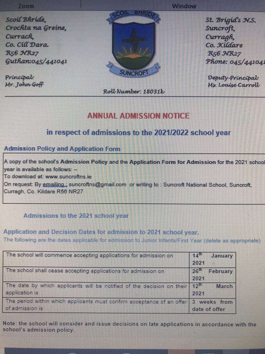 We are now accepting applications to enrol in our school for junior infants and all class levels for Sept 2021. Application forms are available on our website suncroft.ie or email Elaine in the office for a copy at suncroftns@gmail.com 👍