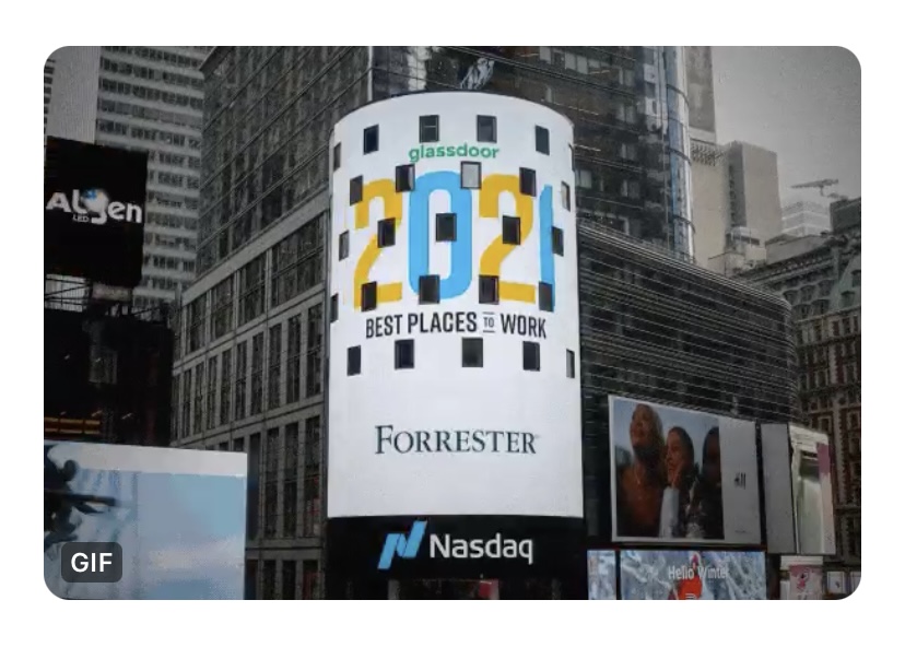 .<a href="/Forrester/">Forrester</a> has been named a 2021 Best Place to Work by <a href="/Glassdoor/">Glassdoor</a> ! I'm lucky to be surrounded by great colleagues who are passionate, hard working, client focused, and resilient during uncertain times. #GlassdoorBPTW  <a href="/Nasdaq/">Nasdaq</a> @ForresterLife #careers #jobs #research #consulting