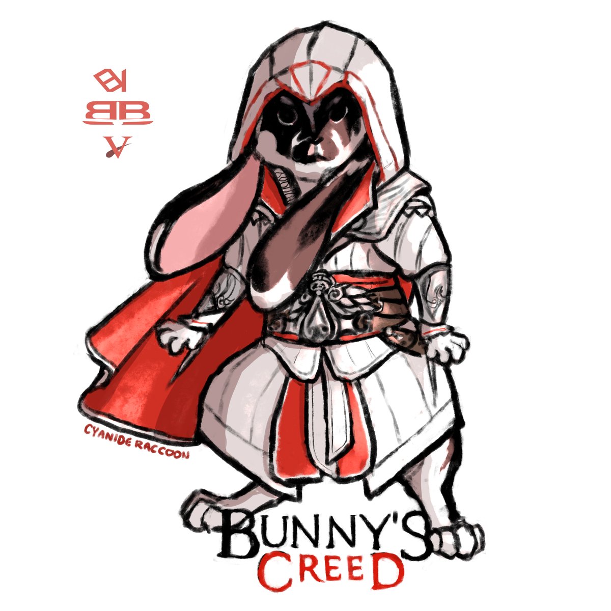 ViaggiOfficial's tweet photo. 「 Assassin's Bunny Creed 」 

▸ The artist @CyanideRaccoon made this fun and very nice #gift ✨ for her big brother! His cute rabbit wearing a costume as in his favorite game 🗡️

#AssassinsCreed #AssassinsCreedFanart 
#digitalart #bunny #drawing #art #ArtistOnTwitter #sketch https://t.co/FklsTbaksu