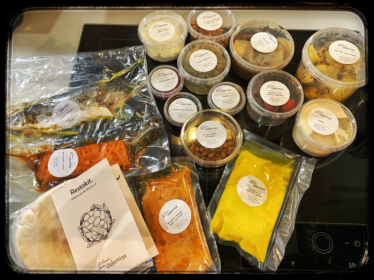 IngaDR's tweet photo. This week's 'dine at home' meal is from the Marylebone based Israeli/Mediterranean restaurant 'Delamina...#restokit #delamina #dineathome https://t.co/McqsBG6kDy