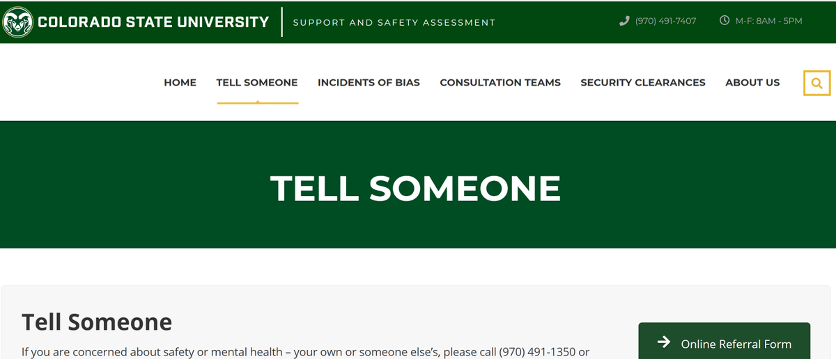 GradSchoolCSU's tweet photo. Tell Someone is a #ColoradostateU resource for safety and mental health concerns for yourself or someone else.

https://t.co/Ye20wwczvv

#MentorMonday https://t.co/OfSjcLn4QZ