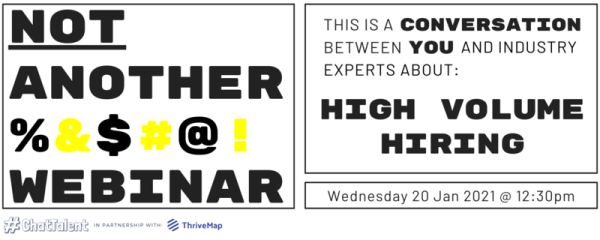 If High Volume Hiring is top of mind for you, you won't want to miss this!

Unlike most webinars, there will be:
3 deep-dive sessions featuring TA experts in vastly different fields
An open Q&amp;A that guides how the conversation evolves 
Debrief opp... tinyurl.com/yyrlr38d