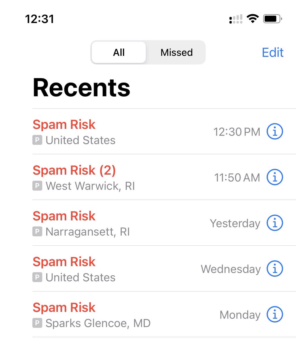 Anyone else’s phone look like this lately... wtf? Getting so many spam calls lately... <a href="/ATT/">AT&T</a> Help... I block them all as they come in... but why can’t you block before they even call.  Caller ID says “SPAM RISK” if you can see that why not just block before coming through. <a href="/Apple/">Apple</a>