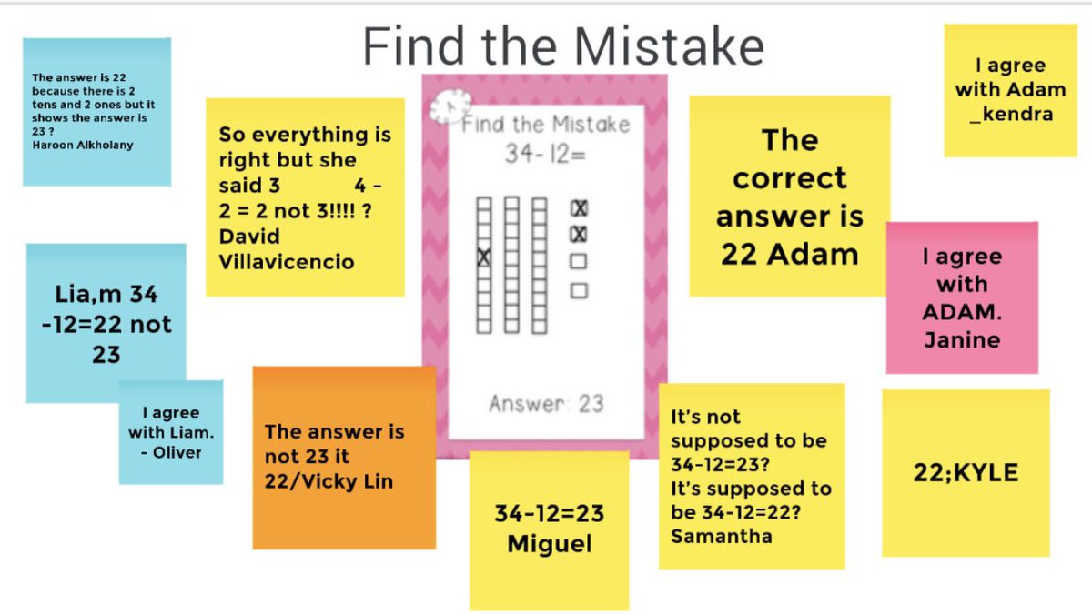 2ndGradeJKO's tweet image. Before our math test, students worked on an Error Analysis Jamboard. They found the error and explained why it was wrong. @PS66JKO #jamboard #whatsthemistake #erroranalysis #remotelearning #mathtalk