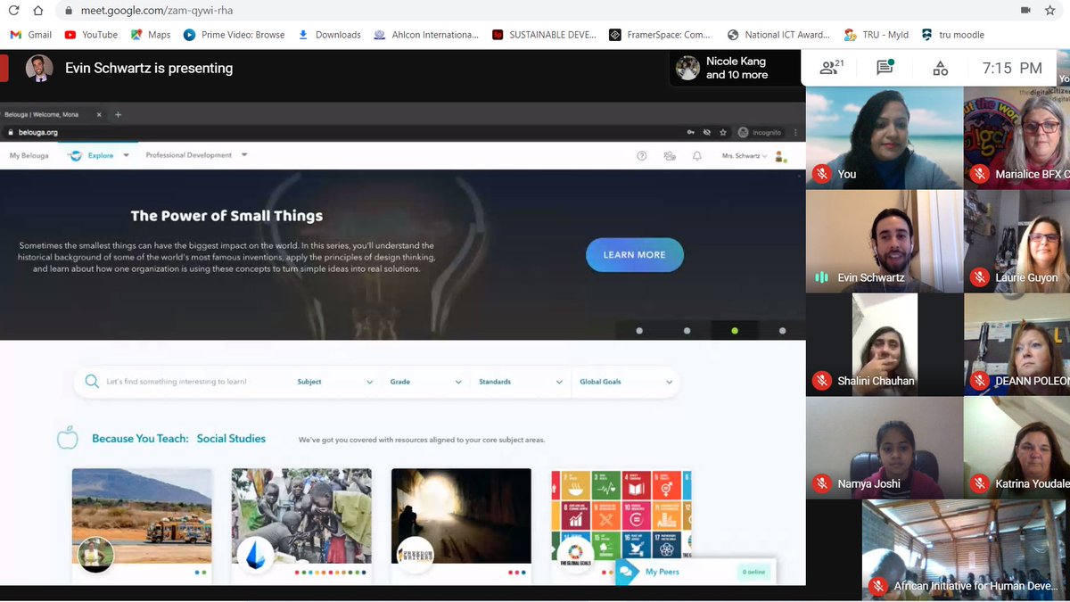 sodhisumedha's tweet photo. Glad to learn about @belouga with @EvinSchwartz in 2nd meeting with #Impactors Cohort @mbfxc thankyou so much for the session on #Belouga. It is a great Platform indeed for Educators. Going to engage my students on #Belouga lessons soon #Digcitinstitute https://t.co/E69LTJPz4z