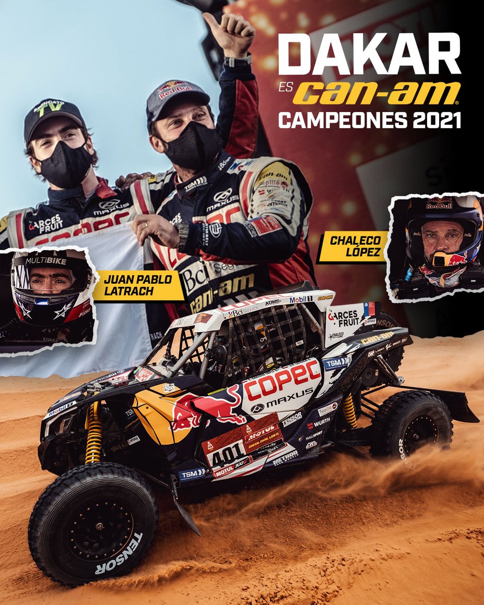 Dominio absoluto de Dakar. Francisco 'Chaleco' López conquista su 2° Dakar (2019 y 2021) al frente de otros diez Can-Am Maverick X3 que complementan las siguientes 10 posiciones de la general. Campeones de la Carrera Más Difícil del Mundo #Dakar2021 #ArabiaSaudita #Campeones