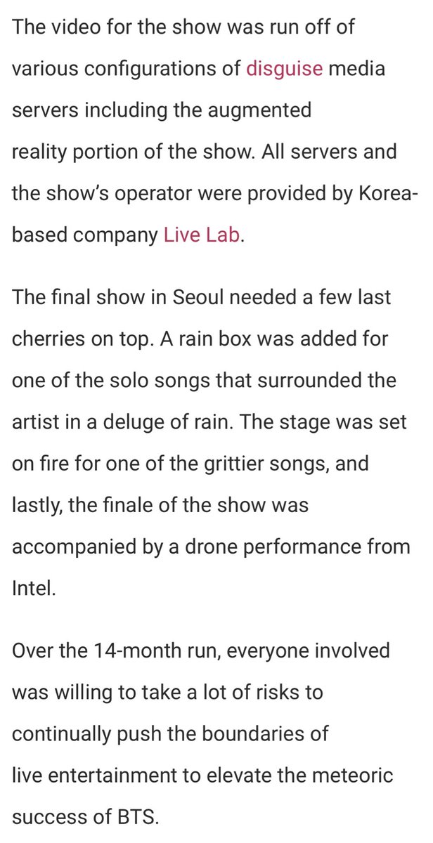 - “Over the 14-month run, everyone involved was willing to take a lot of risks to continually push the boundaries of live entertainment to elevate the meteoric success of BTS” I miss BTS concertsLooking forward concerts again & seeing BTS push the industry even further