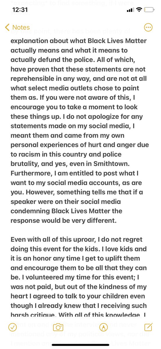 ThisIs_Essence's tweet photo. I did an event for a school in the Smithtown school District and some of the parents sought out my social media and complained about my views on Black Lives Matter. The superintendent apologized to them for having me. I’ll attach the article below, but here’s my response. https://t.co/N19nJ7XrN0