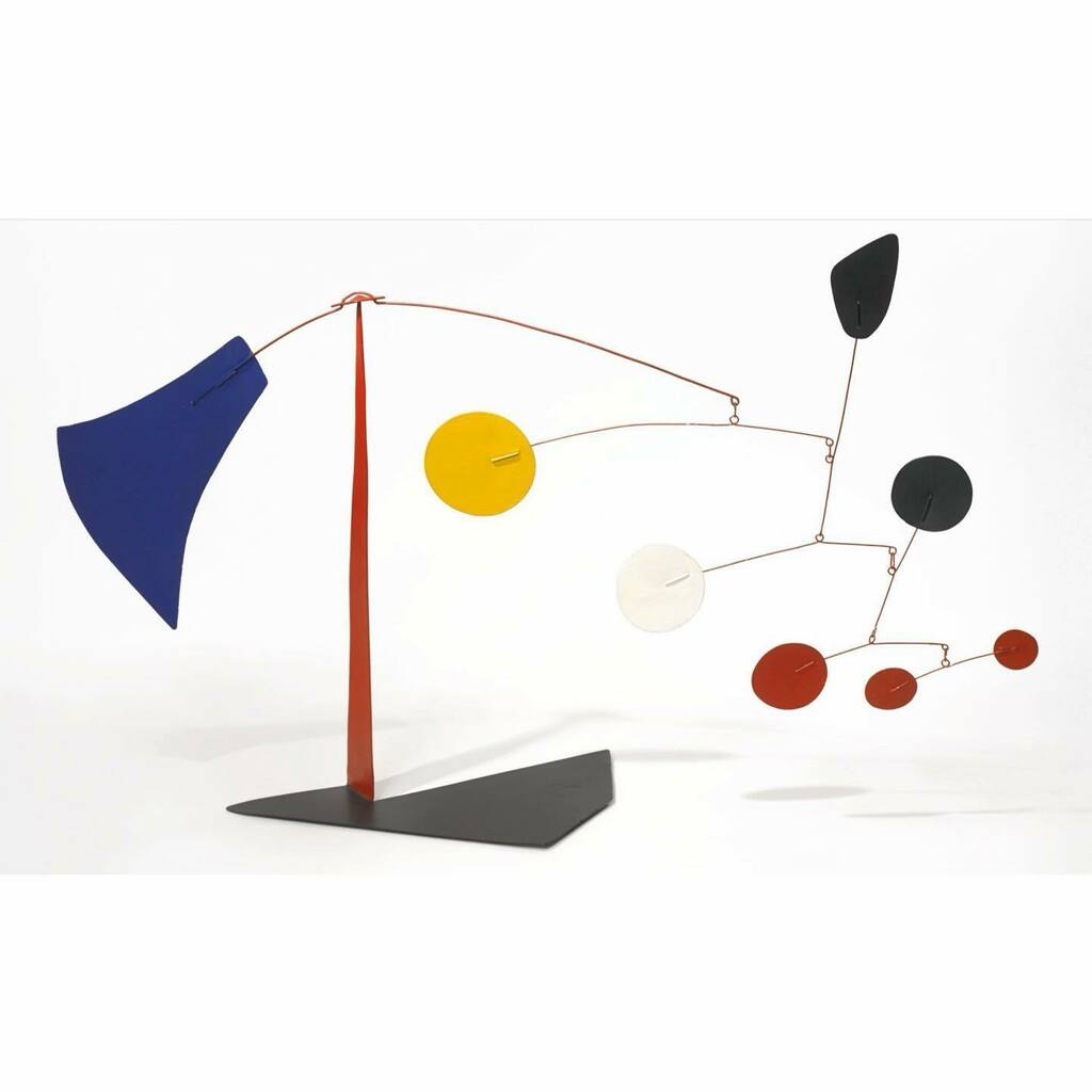 HelwaserGallery's tweet photo. Craving some mobility? Alexander Calder’s standing mobile, Gunstock, is an excellent example of the artist’s mastery of scale, color, and movement. The kinetic sculpture derives its name from the distinct blue fin which acts as a counterweight to the cas… https://t.co/MbXgDjbOp2 https://t.co/PyZpVMOquN