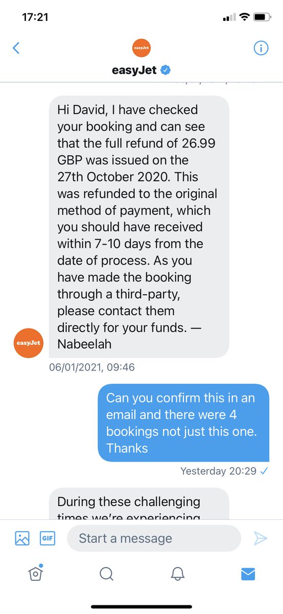 As you can see EasyJet have refunded but <a href="/kiwicom247/">Kiwi.com</a> claim they have not