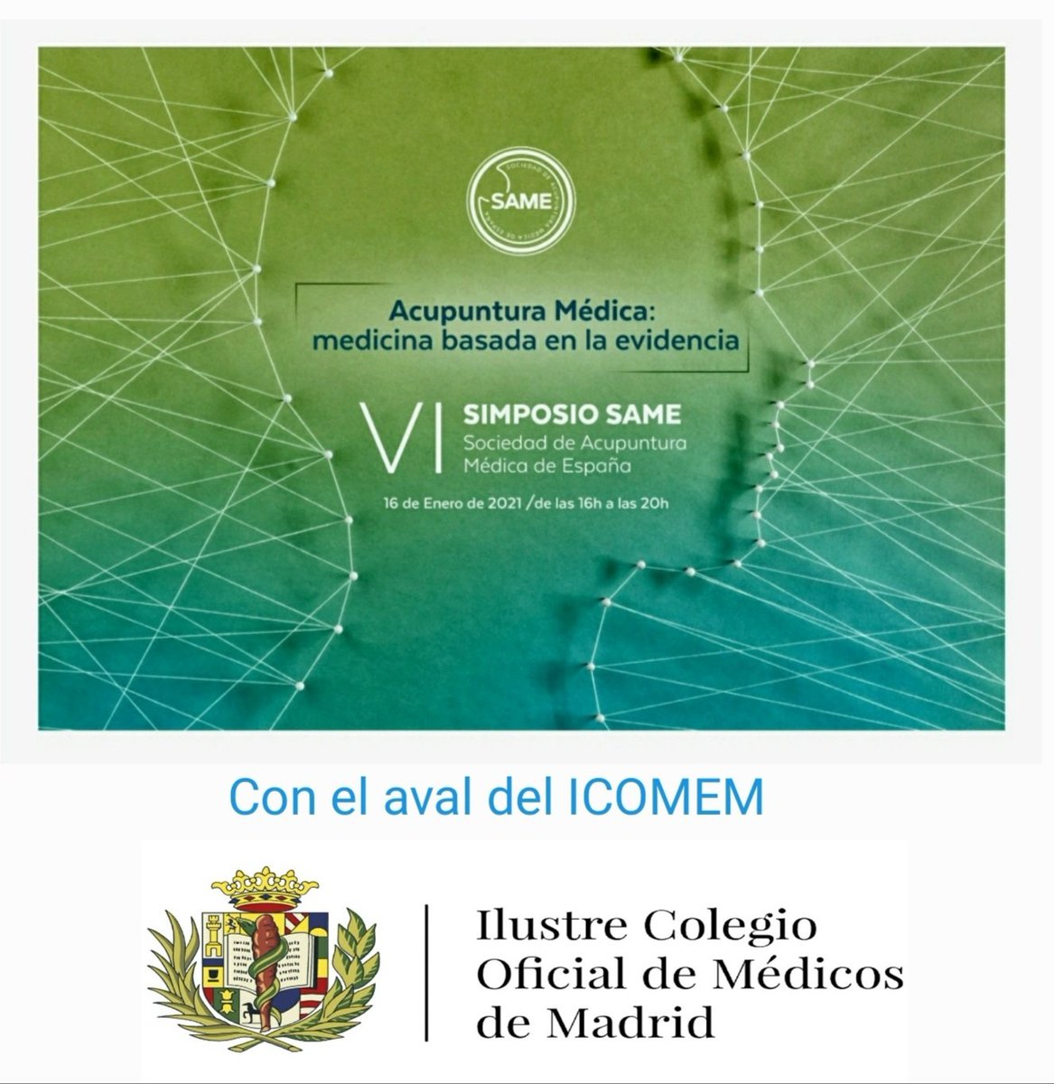 Por fin llegó el día.
Mañana se celebrará online el:
"VI SIMPOSIO SAME – #Acupuntura Médica: Medicina Basada en la Evidencia".

Que cuenta con el AVAL del Colegio de #Médicos de Madrid <a href="/Icomem_Oficial/">ICOMEM</a>

Y con Ponentes del máximo nivel científico y clínico:

same-acupuntura.org/formacion-y-co…