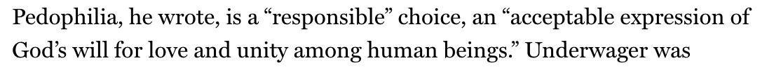 Oh, also? Two board members of FMSF gave an interview to a pro-pedophilia magazine, saying pedophilia is a "responsible" choice and an "acceptable expression of God's will." 6/10