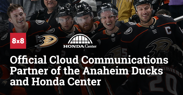 amowad's tweet photo. GOAL! @8x8 is the official #cloudcommunications provider of the @AnaheimDucks &amp; @HondaCenter! 🏒The 8x8 integrated #cloudcomms &amp; #contactcenter solution will help enhance fan experience by improving employee efficiency &amp; collaboration. Read more here. https://t.co/kdnysALK9h https://t.co/U2G4hAXSl1