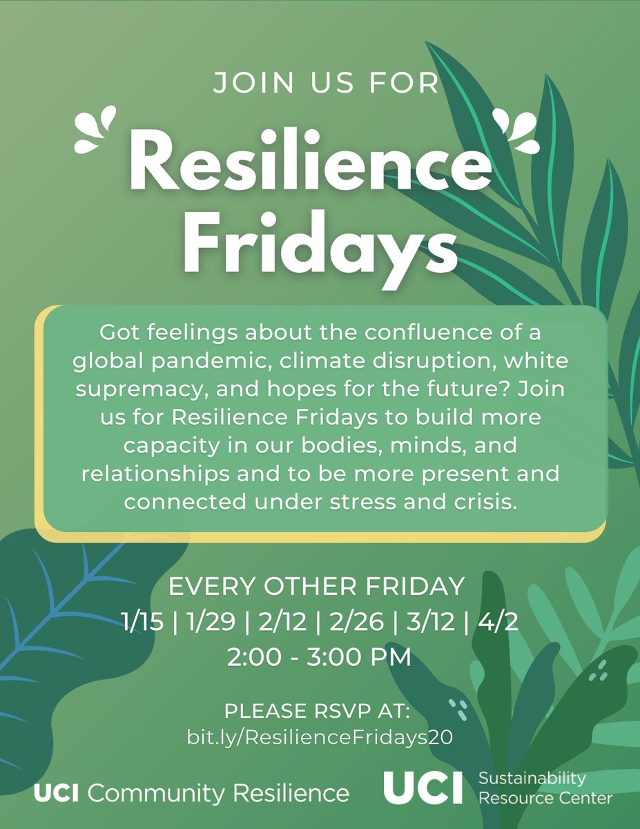 .<a href="/UCI_Sustainable/">UCI Sustainability</a> is hosting a bi-weekly sessions to help check-in with the community during these hectic times. It starts today at 2:00pm and will run every other Friday