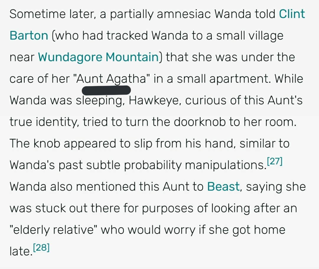 More  #WandaVision   spoilers/easter eggsFurther confirmation of Agatha Harkness
