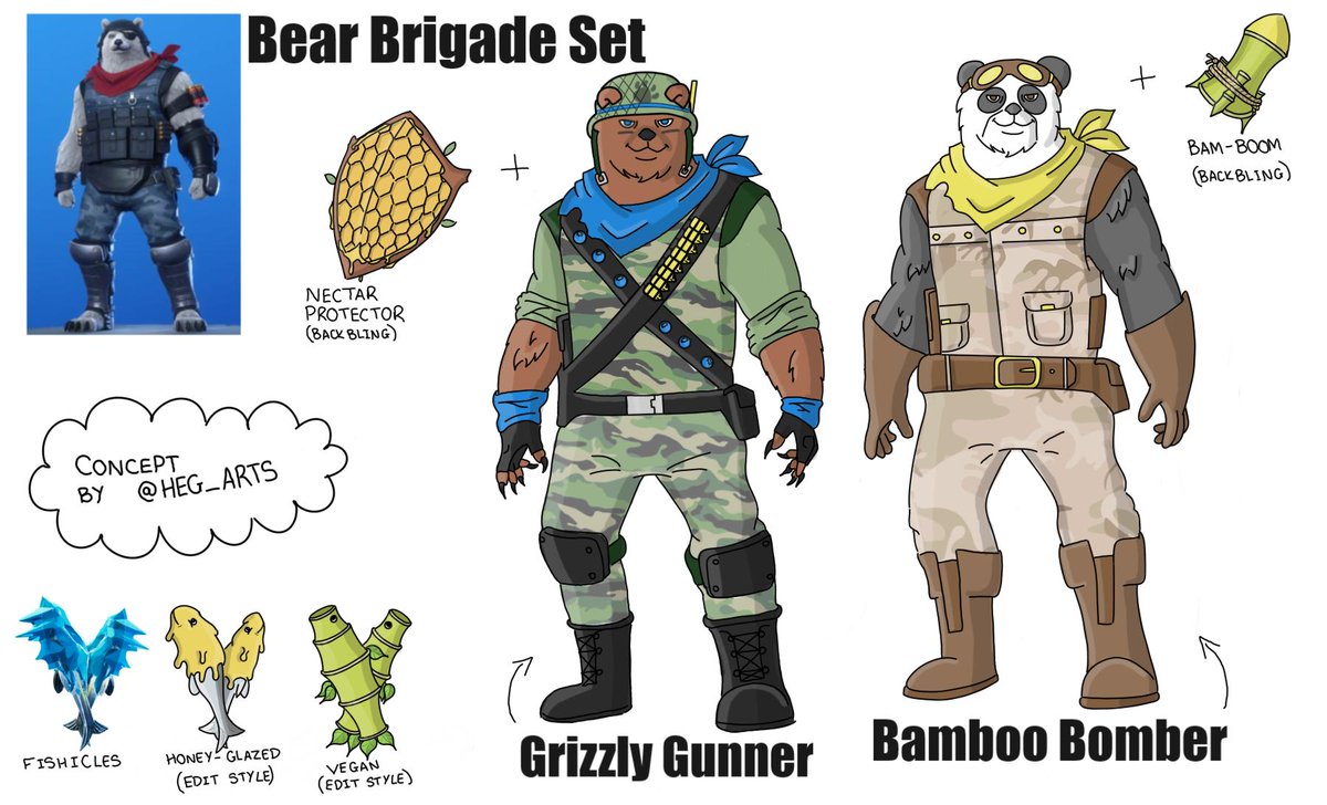 Heg_Arts's tweet photo. Inspired by the Polar Patroller, I've always wondered what the rest of the Bear Brigade should look like so I took it upon myself to create this fortnite skin concept and I like the way it turned out! I hope you do too🤞Just imagine a trio squad of these bad boys coming at you😯 https://t.co/6xwhweshks