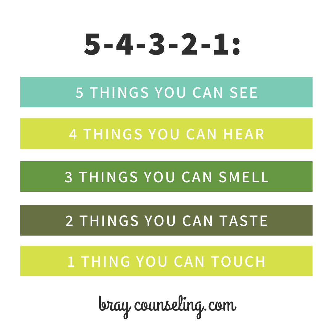 Are you feeling more anxious than usual? When you feel that anxiety building, try this mindfulness exercise to help ground you in the moment. Take a few deep breaths and notice: