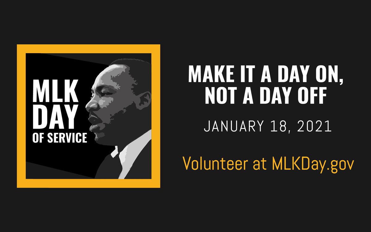 Whose “working” this Monday?
If you’re looking for COVID friendly ways to serve go to MLKDay.gov
#DayOn #MLKDay2021 #serviceinourheart