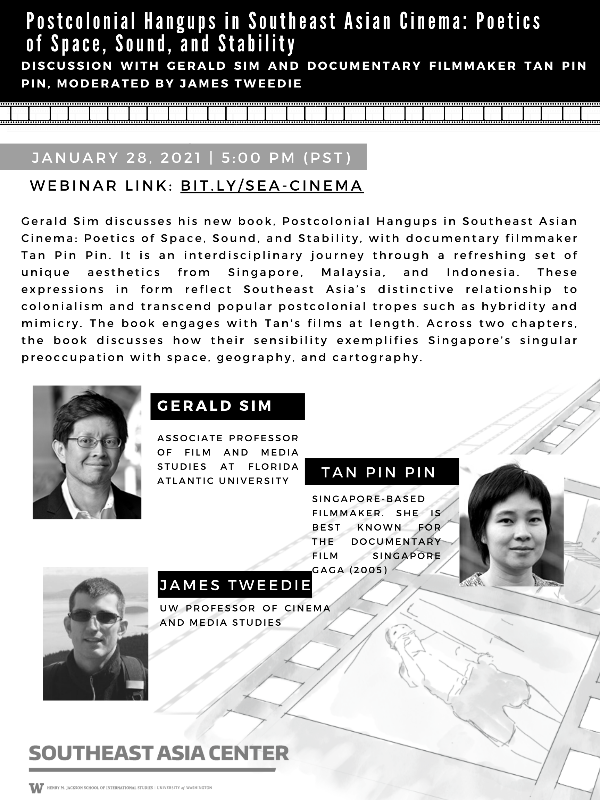 Remembering Violence (@arnoudarps) on Twitter photo In two weeks, Gerald Sim (<a href="/FloridaAtlantic/">Florida Atlantic University</a>), filmmaker Tan Pin Pin and <a href="/UW/">University of Washington</a> Professor of Cinema and Media Studies James Tweedie will discuss Sim’s book 'Postcolonial Hangups in Southeast Asian Cinema: Poetics of Space, Sound, and Stability' (<a href="/AmsterdamUPress/">Amsterdam Univ Press</a>) live on YouTube. In two weeks, Gerald Sim (<a href="/FloridaAtlantic/">Florida Atlantic University</a>), filmmaker Tan Pin Pin and <a href="/UW/">University of Washington</a> Professor of Cinema and Media Studies James Tweedie will discuss Sim’s book 'Postcolonial Hangups in Southeast Asian Cinema: Poetics of Space, Sound, and Stability' (<a href="/AmsterdamUPress/">Amsterdam Univ Press</a>) live on YouTube.