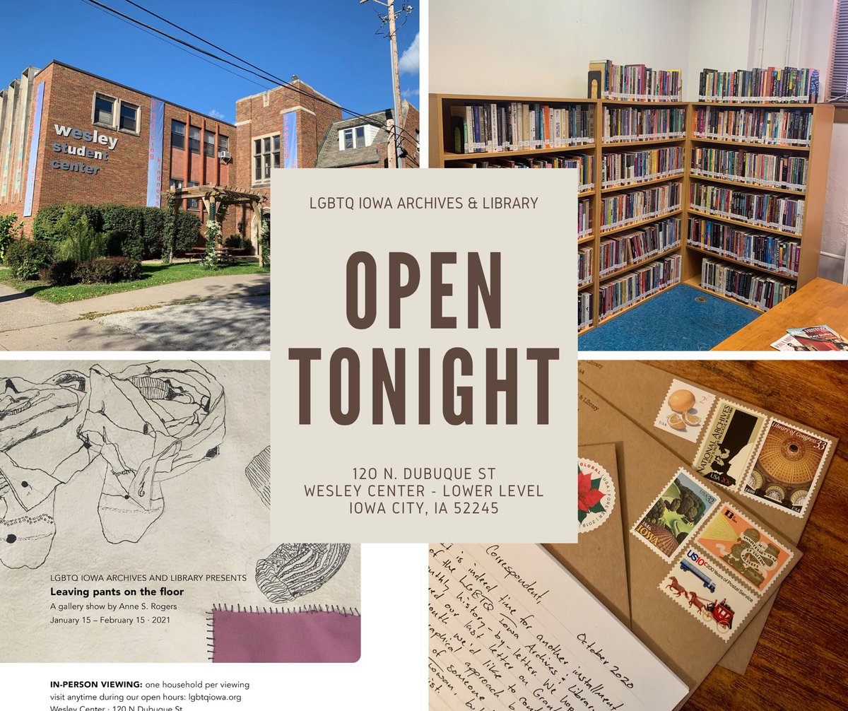 LGBTQIowa's tweet photo. Tonight is the night! From here on out our doors, our library, our gallery, our archives are all open to the public! Stop by tonight from 6-9pm or Sat/Sun from 11am-3pm #QueerLibrary #LGBTQLibrary #QueerArchives #LGBTQArchives #CommunityArchives #LendingLibrary https://t.co/9ry0zo1q9U