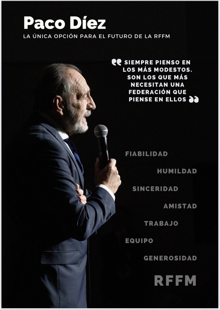 Desde <a href="/olimpicomadrid/">Olimpico de Madrid</a> apoyamos a <a href="/PacoDiezRFFM/">Paco Díez</a> al frente de la <a href="/RFFM_oficial/">RFFM</a> 

El Gran trabajo realizado para El Futbol Femenino y el fútbol modesto de Madrid es una realidad y tiene que tener CONTINUIDAD 👏🏻👏🏻👏🏻

#EleccionesRFFM