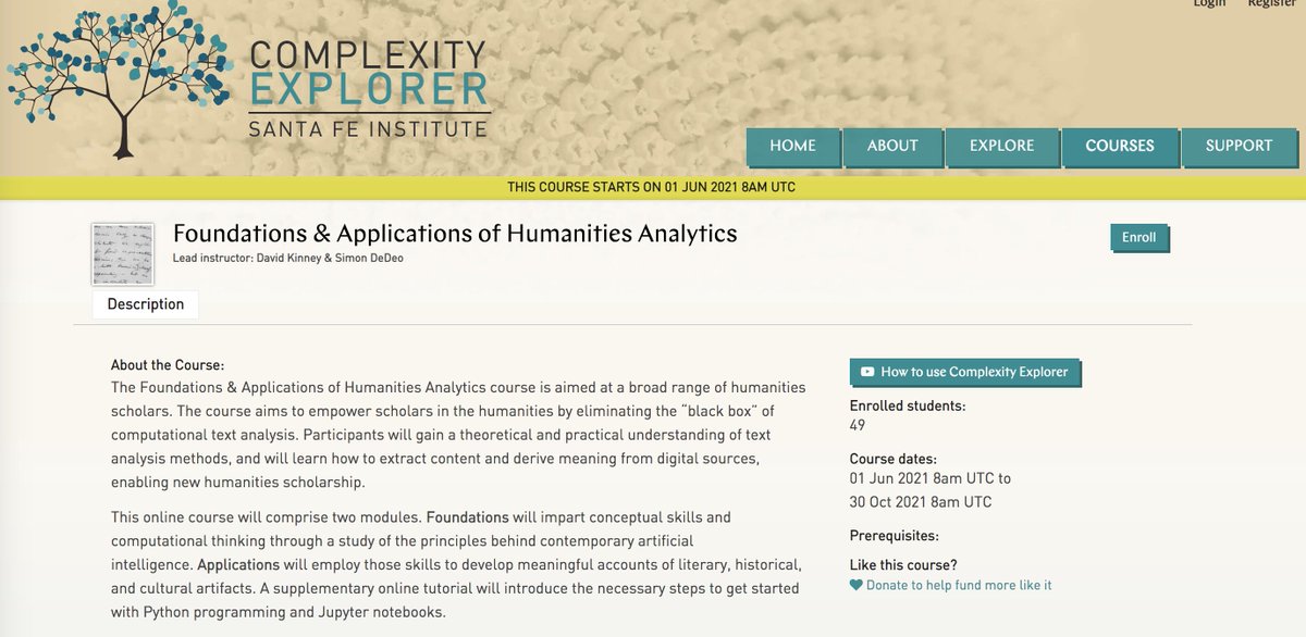 RichardJeanSo's tweet image. At last we have THE definitive summer program for training in data science f/t humanities (supported by online study) where you actually learn useful stats + coding to do your own data-driven projects in lit, history, culture, etc. I HIGHLY RECOMMEND THIS complexityexplorer.org/courses/116-fo…