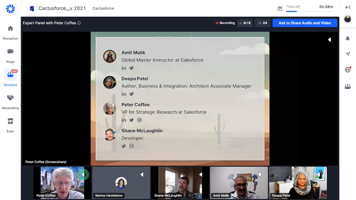 akhilesh2s's tweet image. #salesforcecommunityevent

#Cactusforce2021 Edition LIVE ... 
Expert Panel with @petercoffee 
Listening to the Gems of #TrailblazerCommunity #SalesforceOhana

Thank You @cactusforce48 team to put this together. 
@salesforce @SalesforceArchs @SalesforceDevs
@SheforceWIT @hultforce