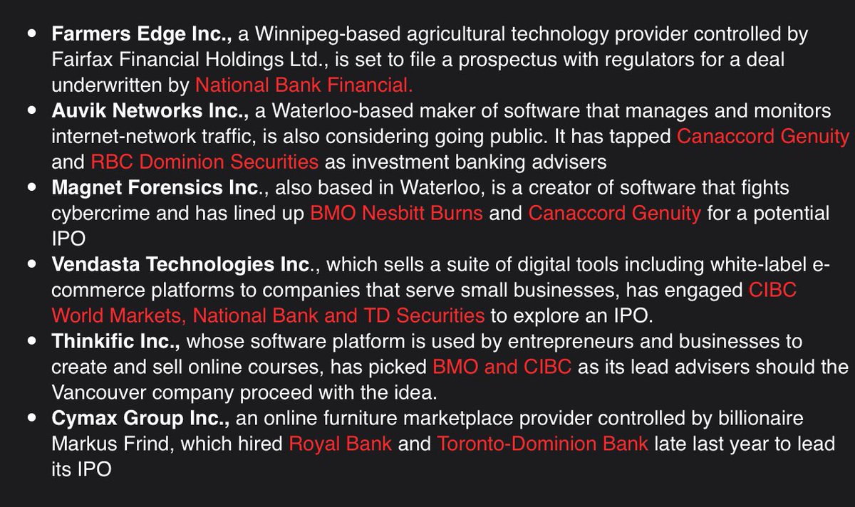 komrade_kapital's tweet photo. From what I saw in 2020 unlike in the US, the quality threshold for CAD Tech IPOs continued to go down. Here is the rumoured 2021 cohort. Anyone have any opinions? #cadtech #tsx https://t.co/vNKMIqrmmp