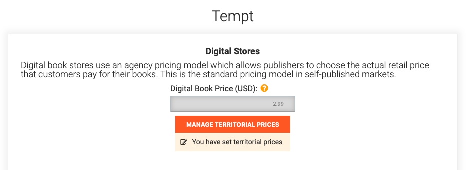 I use Draft2Digital to get to Apple, I don't go direct, so I'm not sure what it looks like on Apple, but on D2D, you want Manage Territorial Prices.
