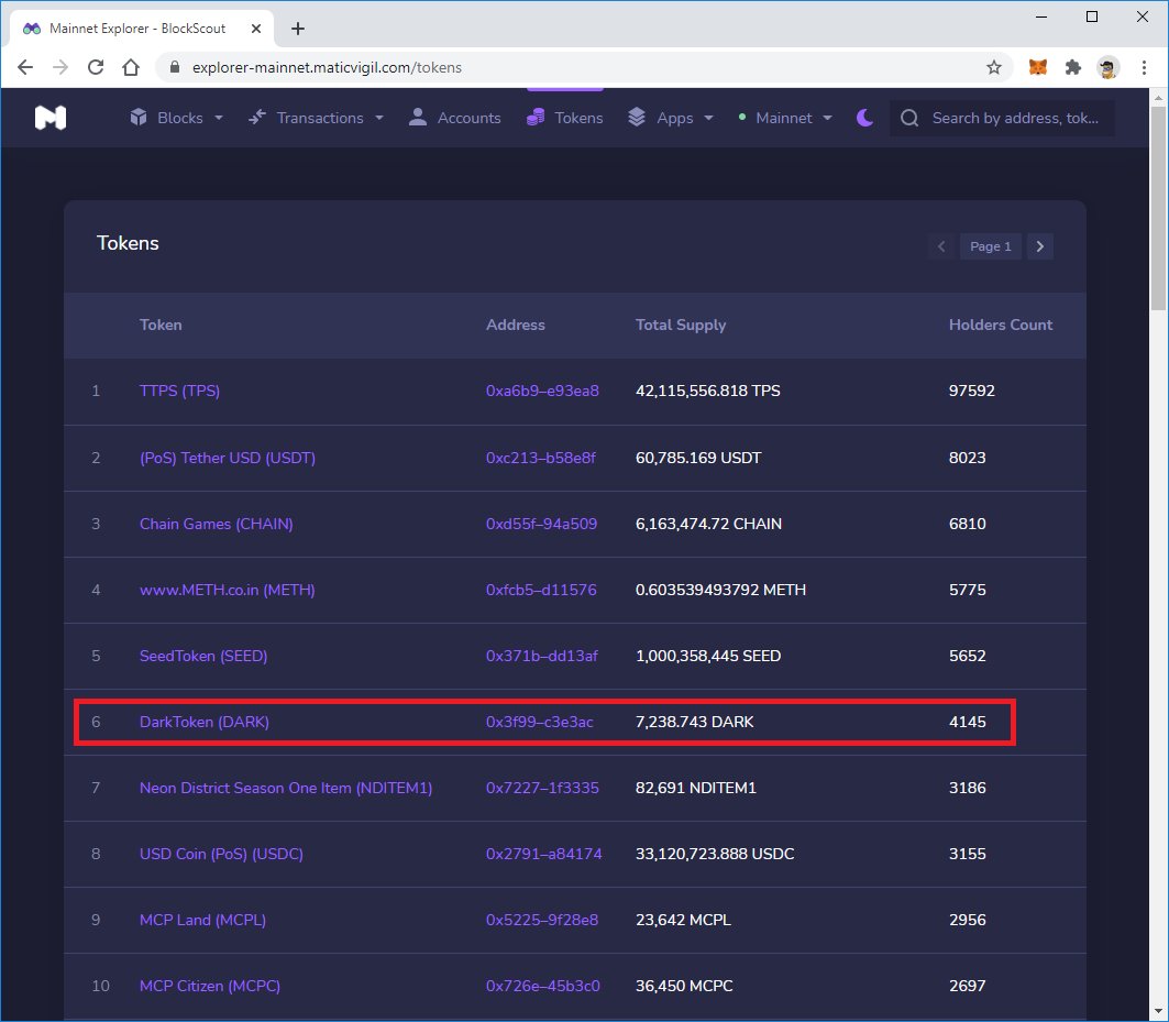 RafugarKarachwi's tweet photo. #DarkToken silently growing on @maticnetwork L2 chain, blazing fast blockchain and next to nothing in transaction costs, two main ingredients necessary for DeFi to flourish. https://t.co/svc1T01TJF